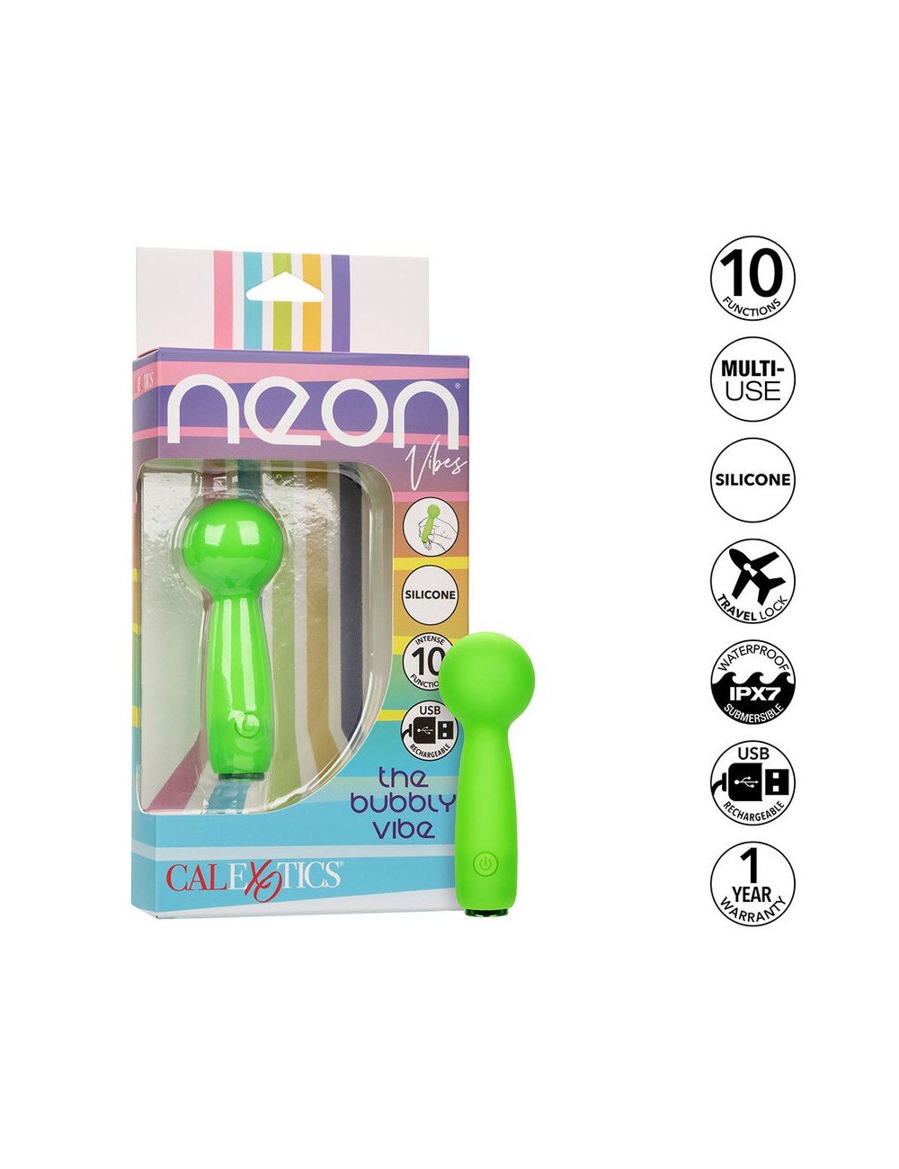 CALEXOTICS - NEON VIBES THE BUBBLY VIBE MINI MASSAGER 10 VIBRATIONS GREEN CALEXOTICS - NEON VIBES THE BUBBLY VIBE MINI MASSAGER 10 VIBRATIONS GREEN