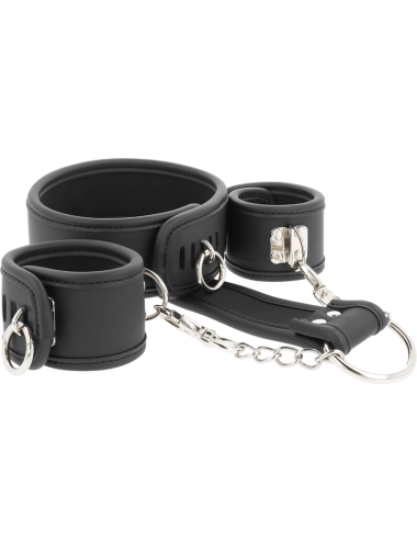 FETISH SUBMISSIVE - VEGAN LEATHER NECKLACE AND HANDCUFFS WITH NOPRENE LINING