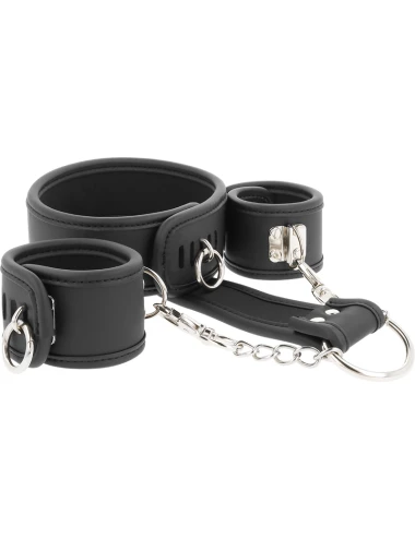FETISH SUBMISSIVE - VEGAN LEATHER NECKLACE AND HANDCUFFS WITH NOPRENE LINING