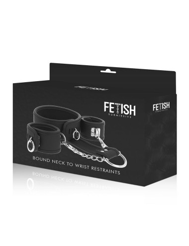 FETISH SUBMISSIVE - VEGAN LEATHER NECKLACE AND HANDCUFFS WITH NOPRENE LINING