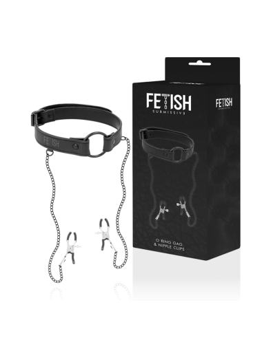 FETISH SUBMISSIVE - GAG RING WITH NIPPLE CLAMPS