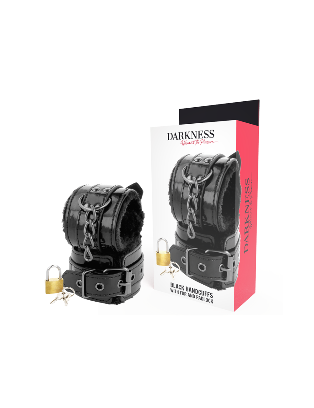 DARKNESS - BLACK ADJUSTABLE LEATHER HANDCUFFS WITH PADLOCK