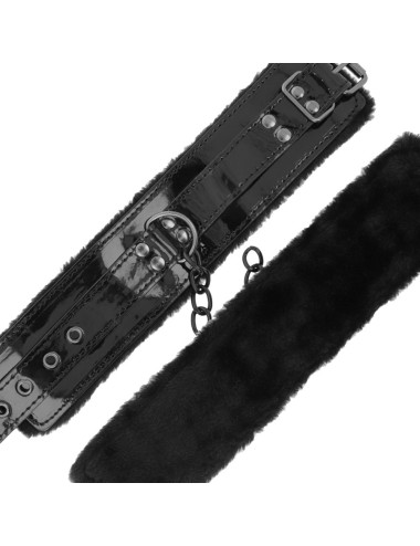DARKNESS - BLACK ADJUSTABLE LEATHER HANDCUFFS WITH PADLOCK