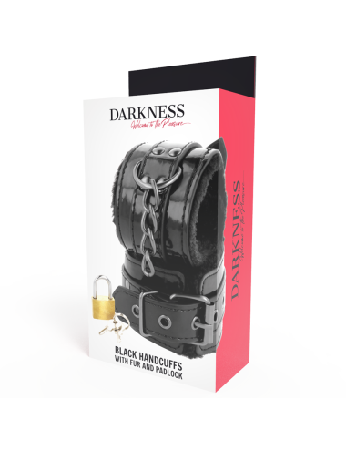 DARKNESS - BLACK ADJUSTABLE LEATHER HANDCUFFS WITH PADLOCK