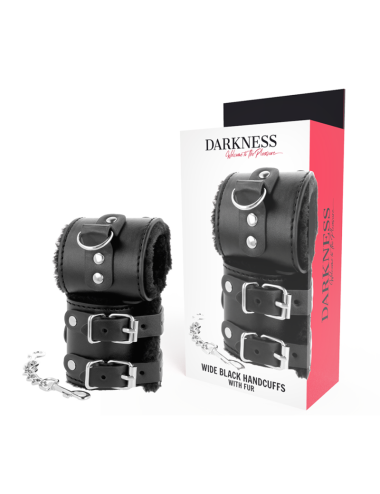 DARKNESS - BLACK ADJUSTABLE LEATHER HANDCUFFS WITH LINING