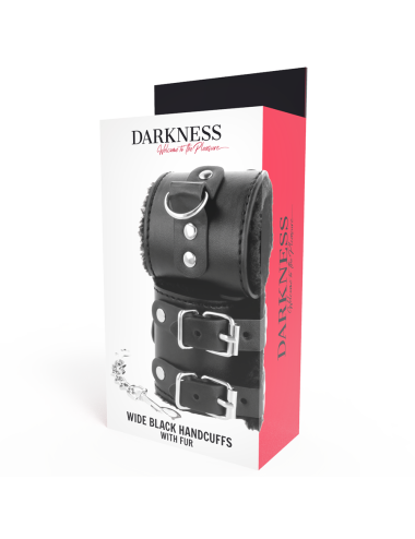 DARKNESS - BLACK ADJUSTABLE LEATHER HANDCUFFS WITH LINING
