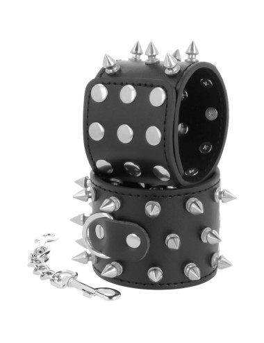 DARKNESS - SKULLS AND BONES BLACK SPIKED HANDCUFFS