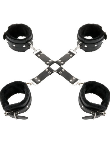 DARKNESS - LEATHER HANDCUFFS FOR FOOT AND HANDS BLACK
