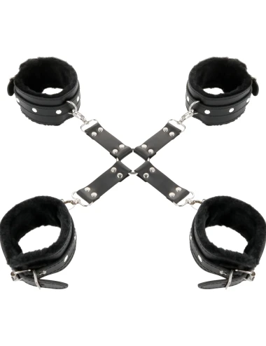 DARKNESS - LEATHER HANDCUFFS FOR FOOT AND HANDS BLACK