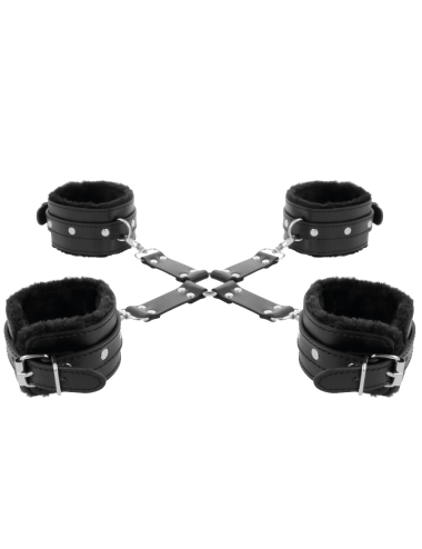 DARKNESS - LEATHER HANDCUFFS FOR FOOT AND HANDS BLACK