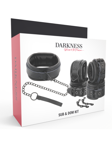 DARKNESS - BLACK LEATHER HANDCUFFS AND COLLAR