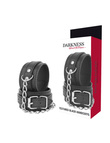 DARKNESS - BLACK TEXTURED LEATHER HANDCUFFS