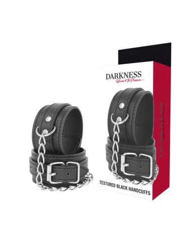 DARKNESS - BLACK TEXTURED LEATHER HANDCUFFS