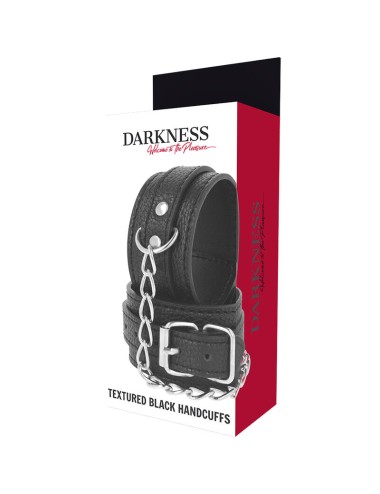 DARKNESS - BLACK TEXTURED LEATHER HANDCUFFS
