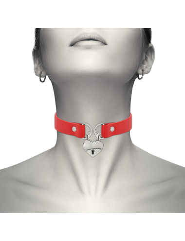 COQUETTE CHIC DESIRE - RED VEGAN LEATHER NECKLACE WITH HEART ACCESSORY WITH KEY