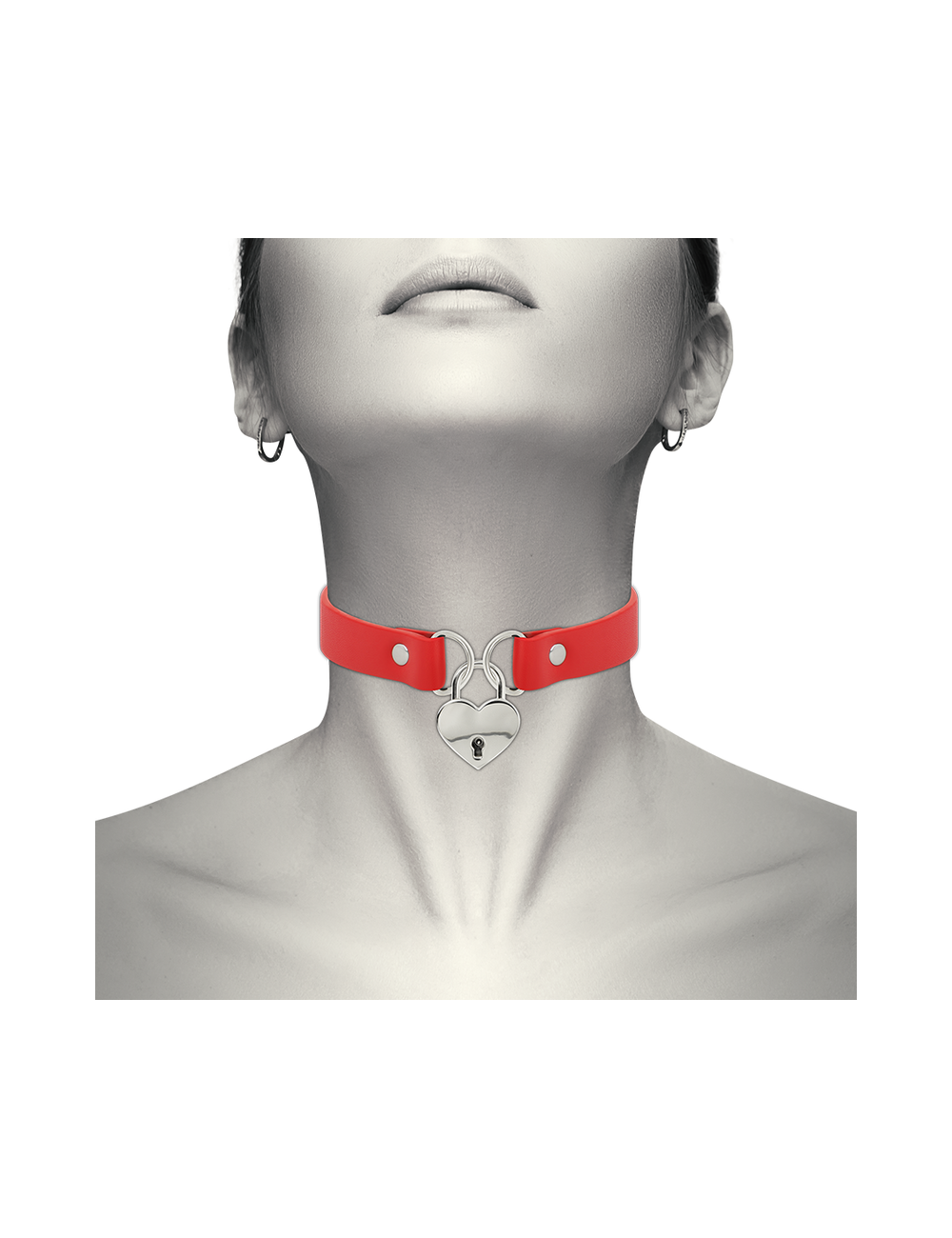 COQUETTE CHIC DESIRE - RED VEGAN LEATHER NECKLACE WITH HEART ACCESSORY WITH KEY COQUETTE CHIC DESIRE - RED VEGAN LEATHER NECKLACE WITH HEART ACCESSORY WITH KEY