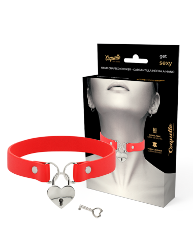 COQUETTE CHIC DESIRE - RED VEGAN LEATHER NECKLACE WITH HEART ACCESSORY WITH KEY