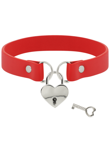 COQUETTE CHIC DESIRE - RED VEGAN LEATHER NECKLACE WITH HEART ACCESSORY WITH KEY