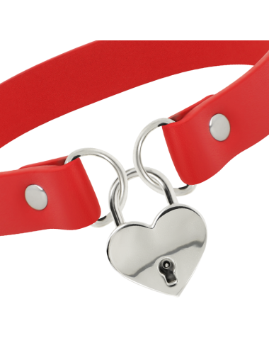 COQUETTE CHIC DESIRE - RED VEGAN LEATHER NECKLACE WITH HEART ACCESSORY WITH KEY