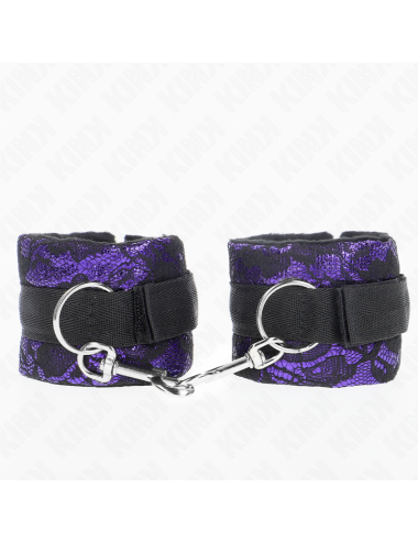 KINK - SHORT VELVET LACE WRIST RESTRAINTS AND NYLON BIND PURPLE / BLACK 23 X 6.5 CM