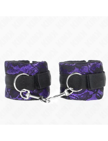 KINK - SHORT VELVET LACE WRIST RESTRAINTS AND NYLON BIND PURPLE / BLACK 23 X 6.5 CM