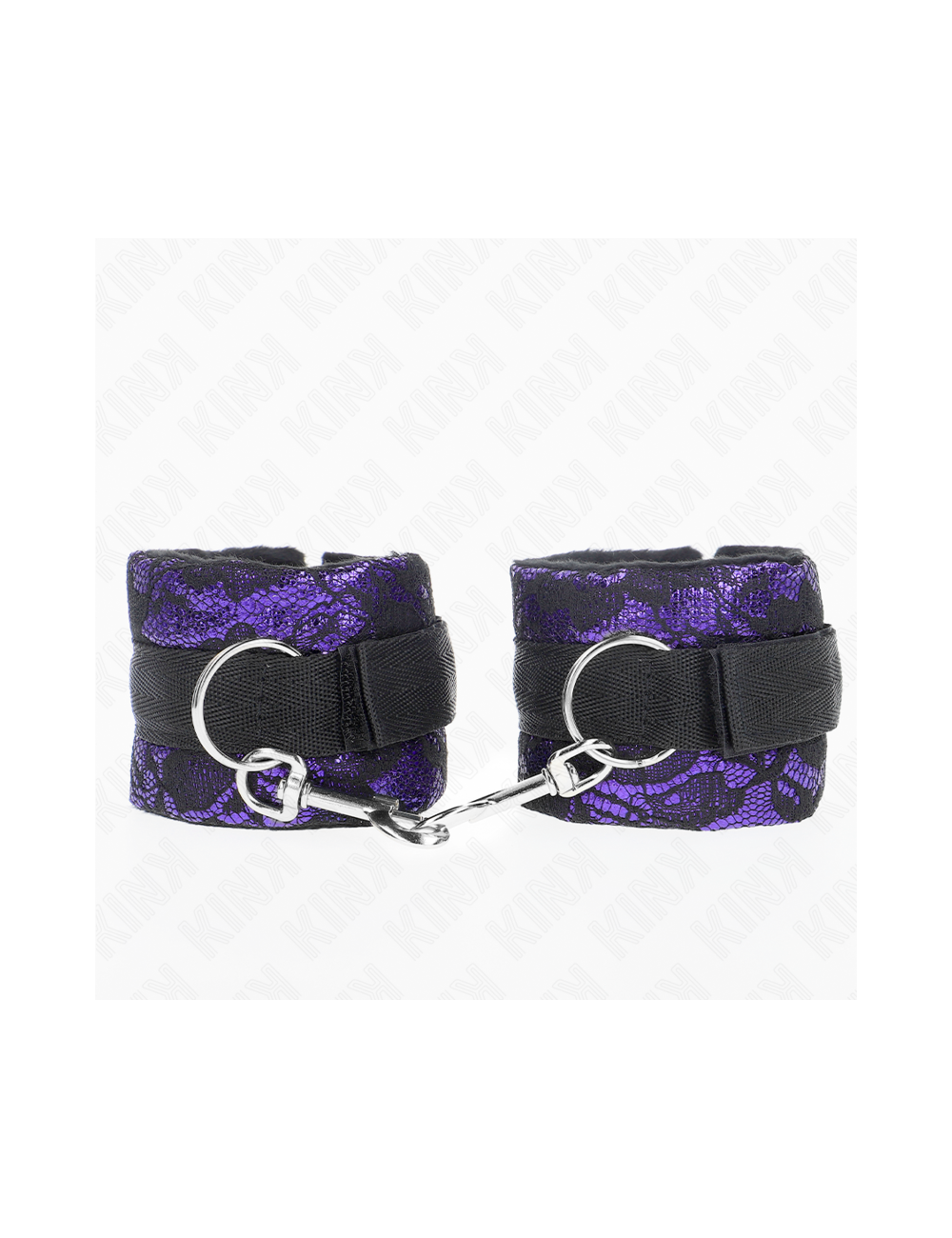 KINK - SHORT VELVET LACE WRIST RESTRAINTS AND NYLON BIND PURPLE / BLACK 23 X 6.5 CM