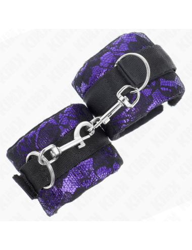 KINK - SHORT VELVET LACE WRIST RESTRAINTS AND NYLON BIND PURPLE / BLACK 23 X 6.5 CM