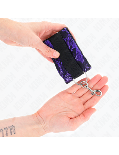 KINK - SHORT VELVET LACE WRIST RESTRAINTS AND NYLON BIND PURPLE / BLACK 23 X 6.5 CM