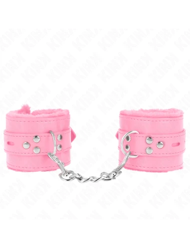 KINK - FUR LINED WRIST RESTRAINTS WITH SQUARE HOLES PINK AND PINK BELT ADJUSTABLE 17-29 CM X 6 CM