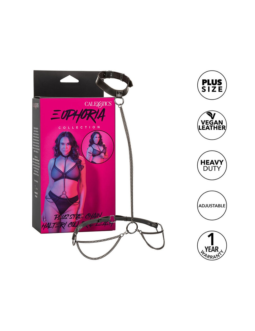 CALEXOTICS - EUPHORIA CHAIN HALTER COLLAR & LEASH PLUS SIZE CALEXOTICS - EUPHORIA CHAIN HALTER COLLAR & LEASH PLUS SIZE