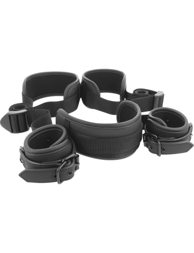 FETISH SUBMISSIVE - MASTER POSITION WITH 4 NOPRENE-LINED HANDCUFFS