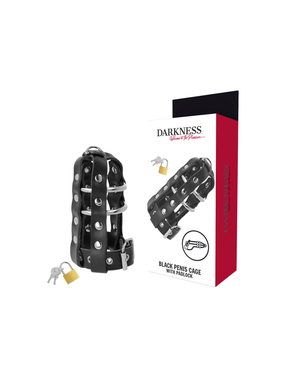 DARKNESS - LEATHER CHASTITY CAGE WITH LOCK