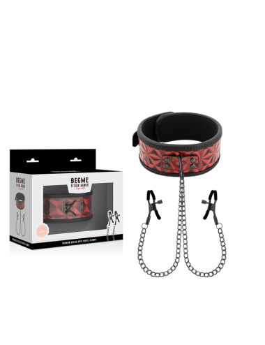 BEGME - RED EDITION COLLAR WITH NIPPLE CLAMPS WITH NEOPRENE LINING