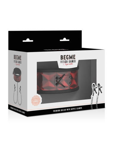 BEGME - RED EDITION COLLAR WITH NIPPLE CLAMPS WITH NEOPRENE LINING