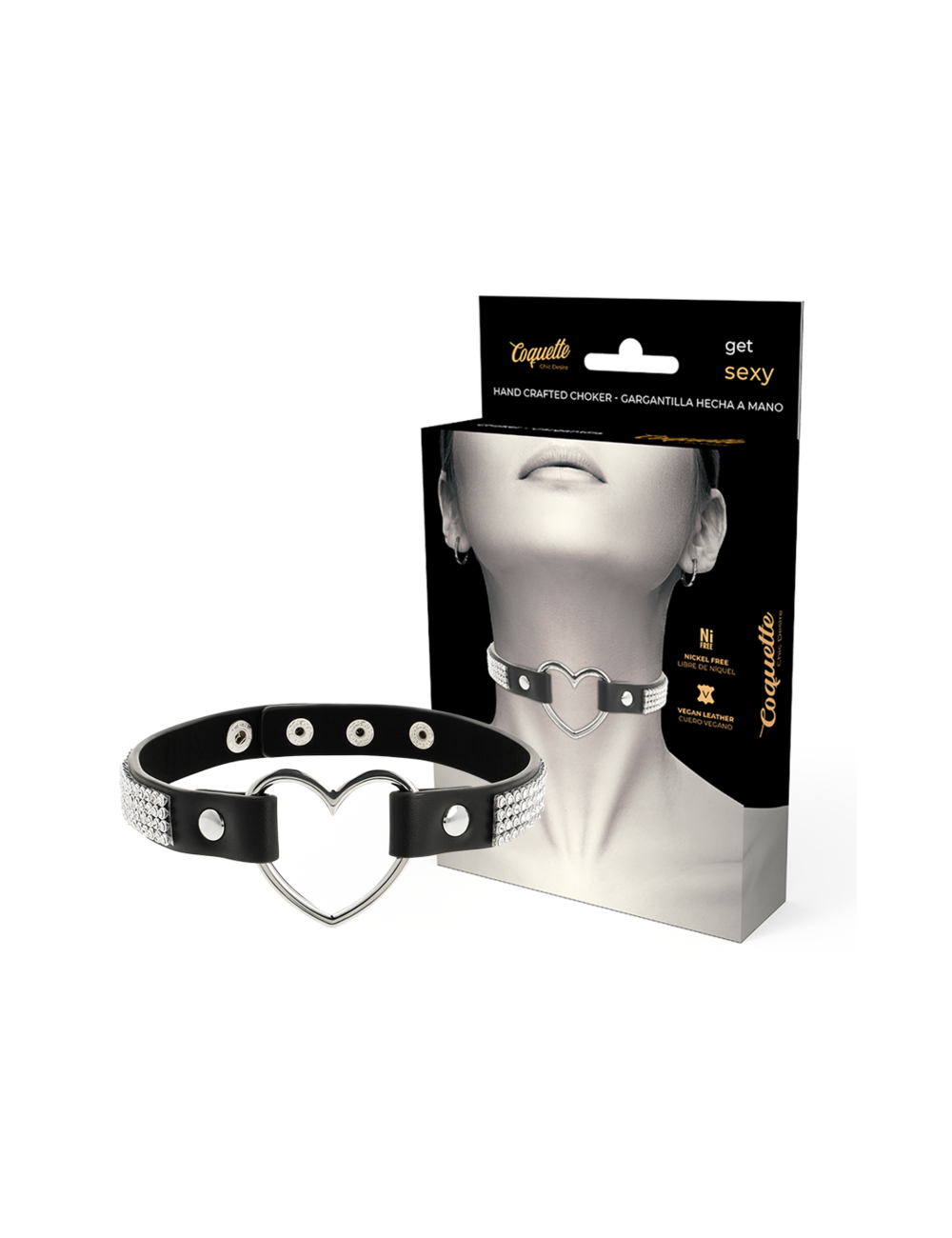 COQUETTE CHIC DESIRE - VEGAN LEATHER CHOKER WITH HEART