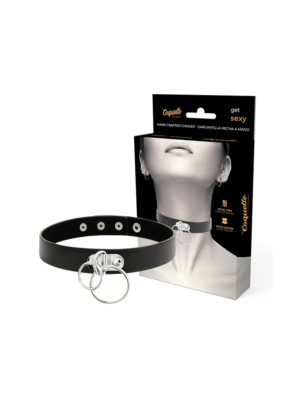 COQUETTE CHIC DESIRE - DOUBLE RING VEGAN LEATHER CHOKER