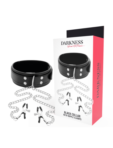 DARKNESS - COLLAR WITH NIPPLE CLAMPS BLACK