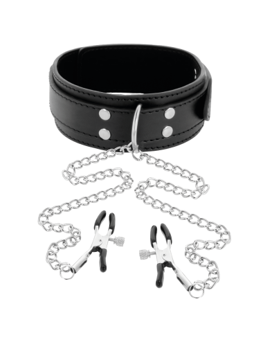 DARKNESS - COLLAR WITH NIPPLE CLAMPS BLACK