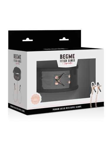 BEGME - BLACK EDITION COLLAR WITH NIPPLE CLAMPS WITH NEOPRENE LINING