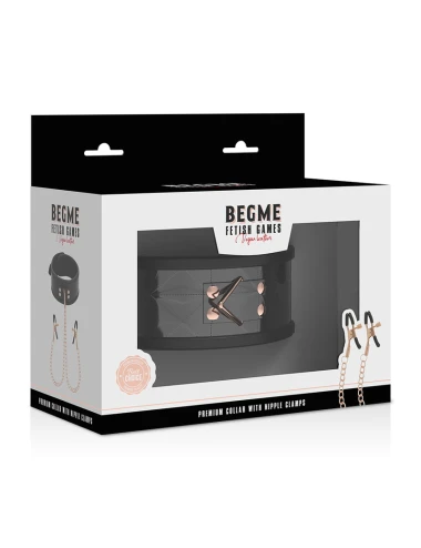 BEGME - BLACK EDITION COLLAR WITH NIPPLE CLAMPS WITH NEOPRENE LINING