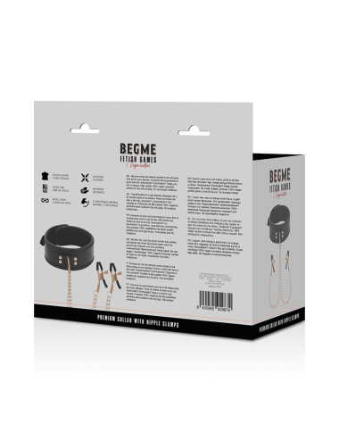 BEGME - BLACK EDITION COLLAR WITH NIPPLE CLAMPS WITH NEOPRENE LINING
