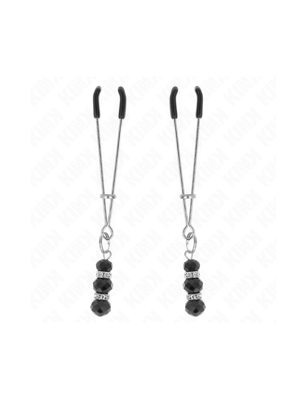 KINK - GOLD THIN NIPPLE CLAMPS WITH 3 BLACK GLASS BEADS 7 CM