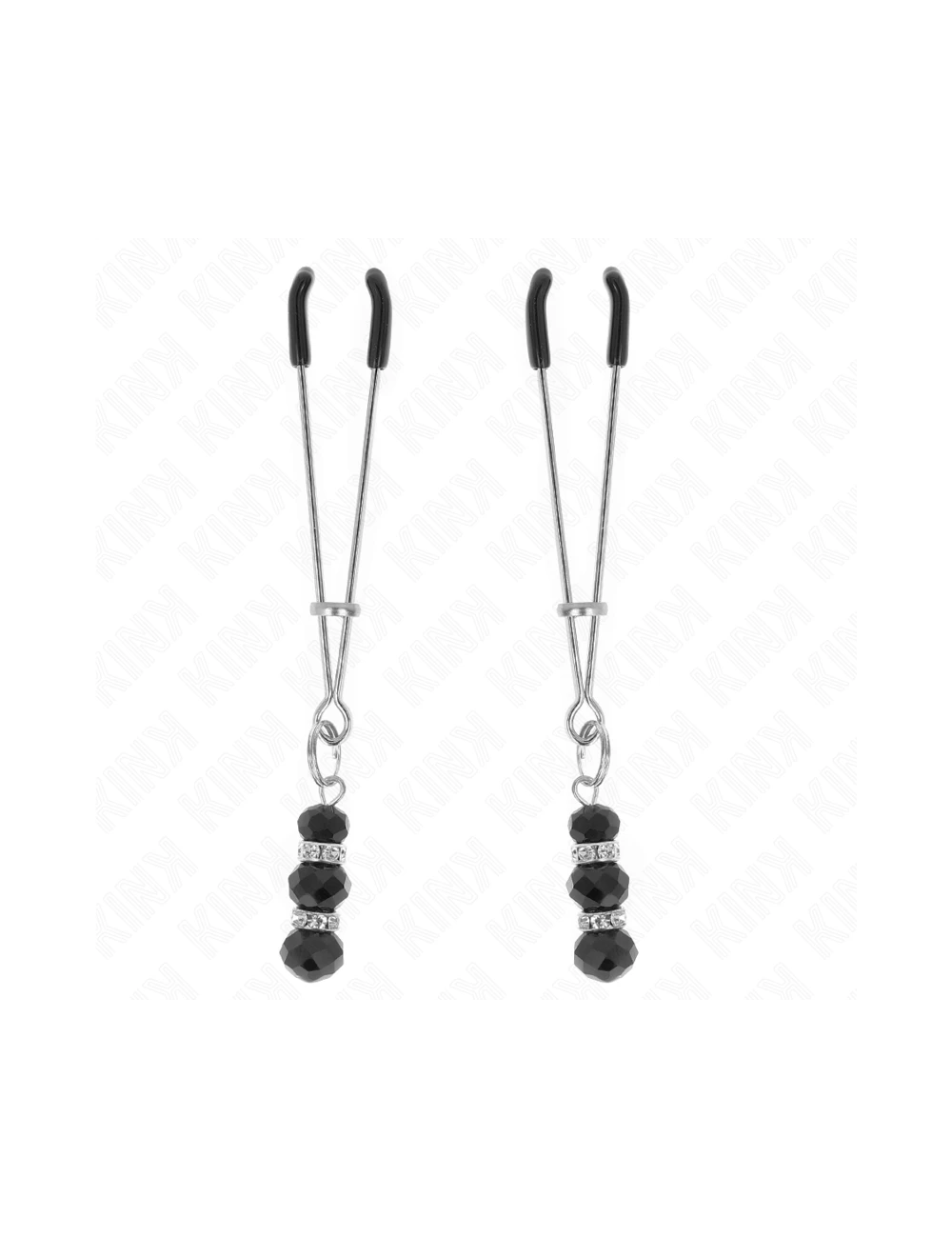 KINK - GOLD THIN NIPPLE CLAMPS WITH 3 BLACK GLASS BEADS 7 CM