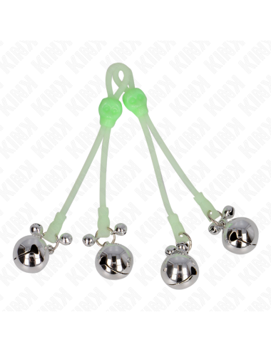 KINK - LUMINOUS SKULL NIPPLE CLAMPS WITH RING BELLS ADJUSTABLE GREEN / SILVER
