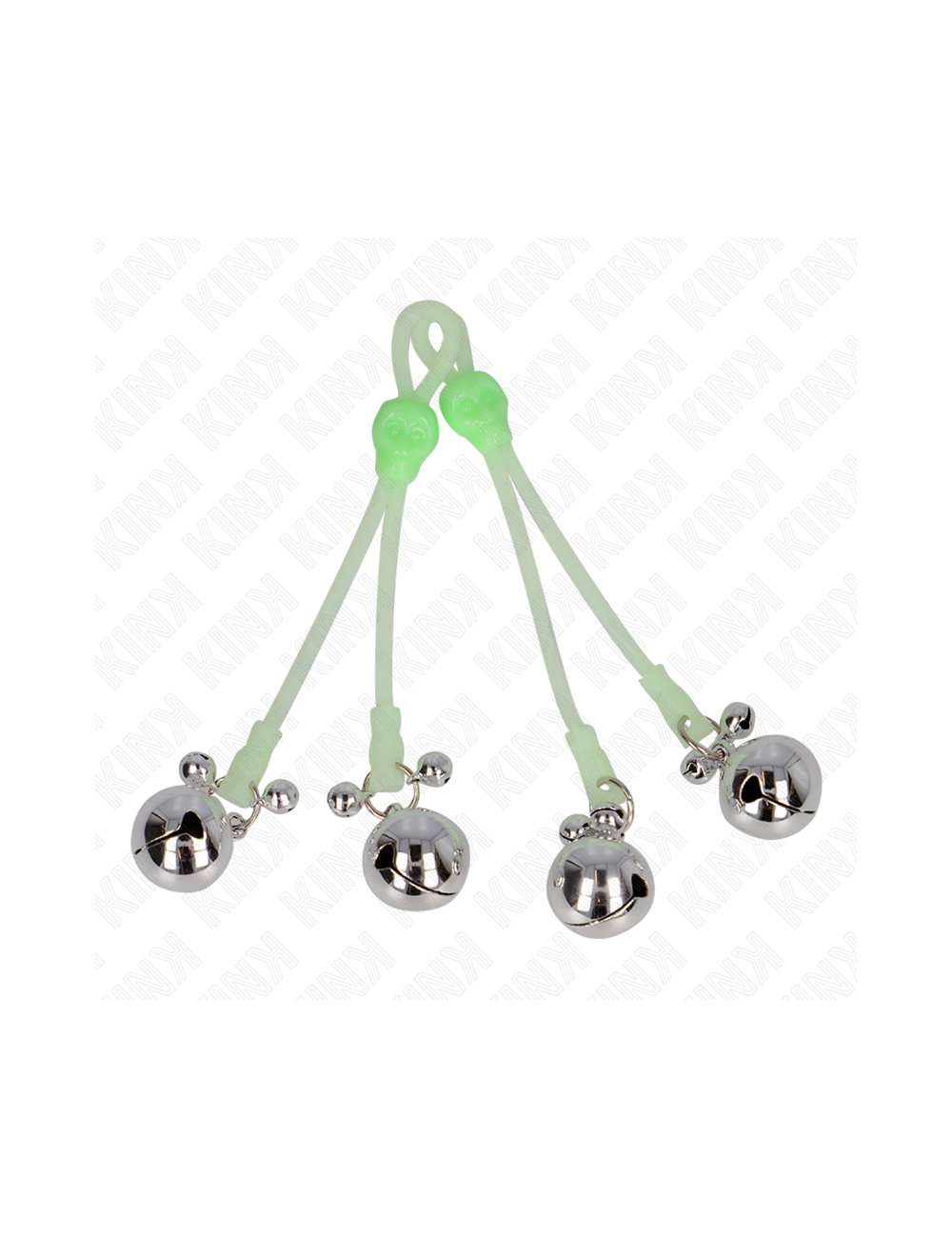 KINK - LUMINOUS SKULL NIPPLE CLAMPS WITH RING BELLS ADJUSTABLE GREEN / SILVER