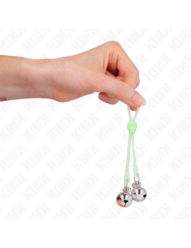 KINK - LUMINOUS SKULL NIPPLE CLAMPS WITH RING BELLS ADJUSTABLE GREEN / SILVER