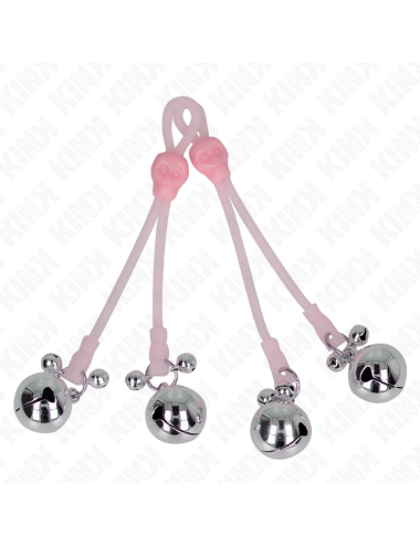 KINK - LUMINOUS SKULL NIPPLE CLAMPS WITH RING BELLS ADJUSTABLE PINK / SILVER