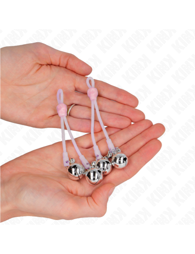 KINK - LUMINOUS SKULL NIPPLE CLAMPS WITH RING BELLS ADJUSTABLE PINK / SILVER