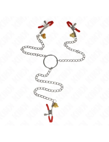 KINK - BELL TRIPLE NIPPLE AND CLIT CLAMPS RED WITH CHAIN 30 CM