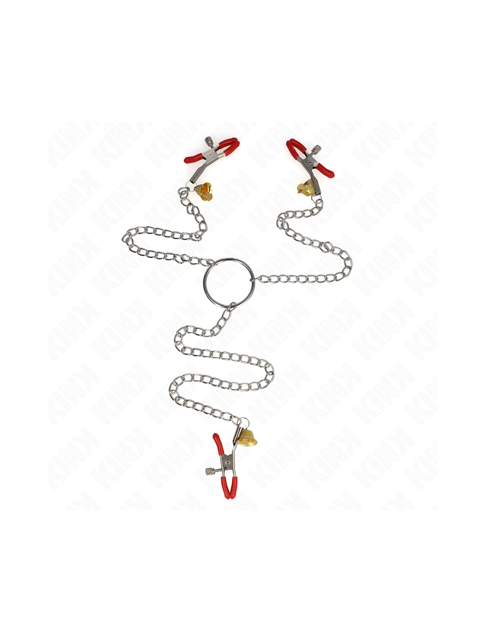 KINK - BELL TRIPLE NIPPLE AND CLIT CLAMPS RED WITH CHAIN 30 CM